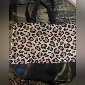 Pink Cheetah Print trim black faux leatherTOTE: XL
